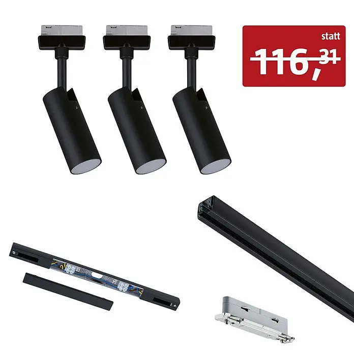 Paulmann URail LED-Schienensystem Set (Schwarz matt, 100 cm, Dimmbar, Anzahl Leuchtmittel: 3 Stk.)