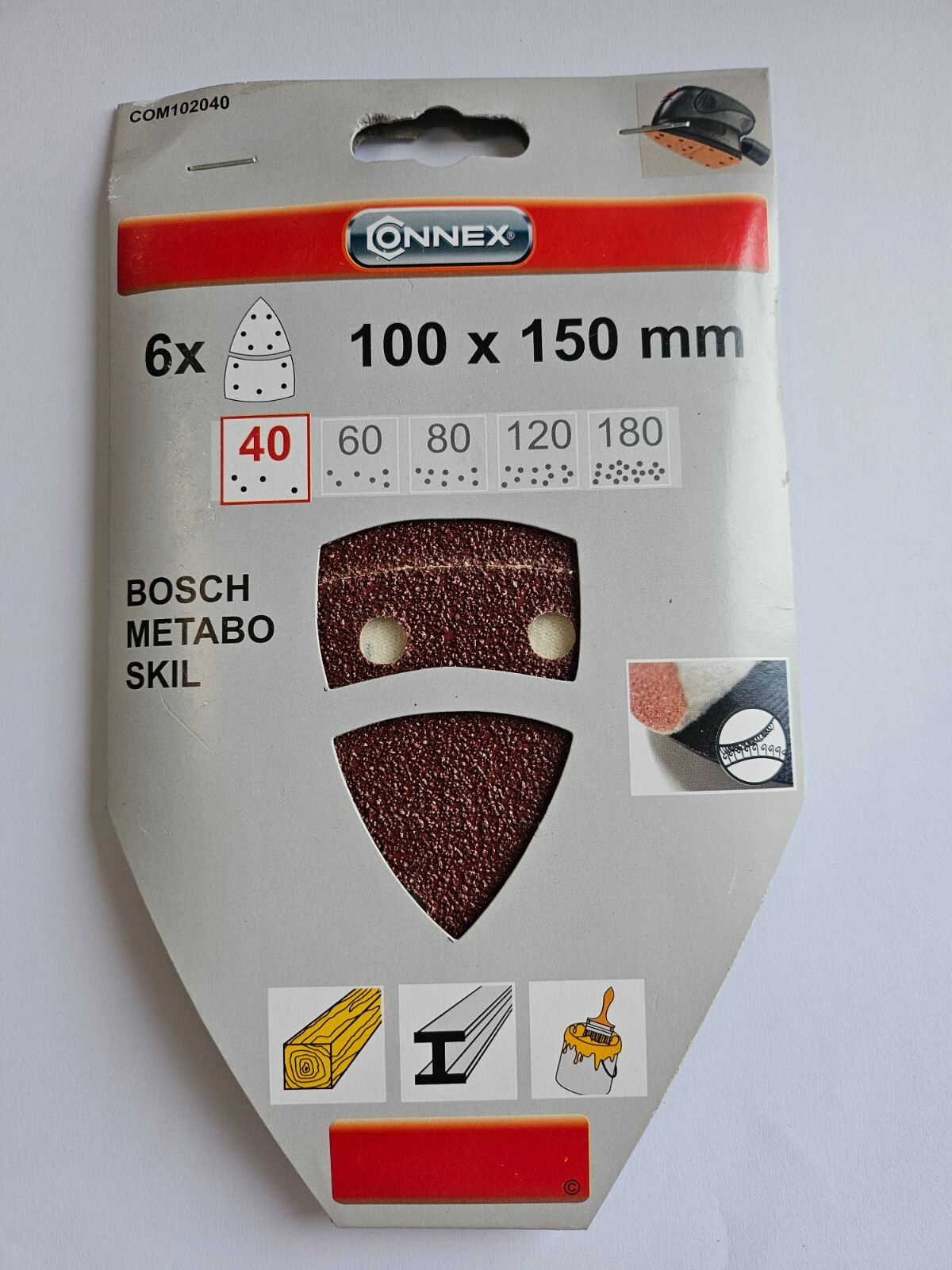 CONNEX Delta Haftscheiben 100x150 K40 6St. geeignet für Metall, Holz und Farbe