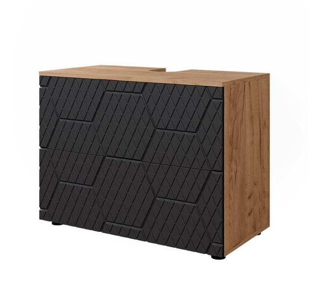 Waschbeckenunterschrank Irma, Anthrazit gestreift, 80 cm mit 2 Schubladen Vicco