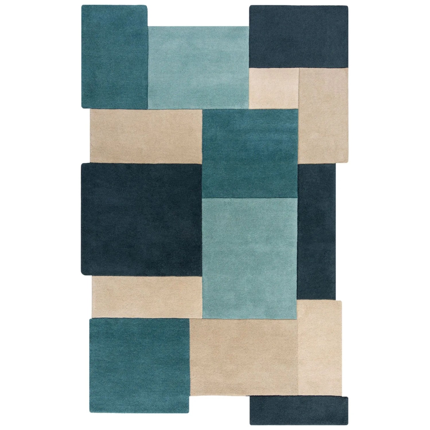 Flair Rugs Wollteppich Collage 150 cm x 240 cm Blau-Beige