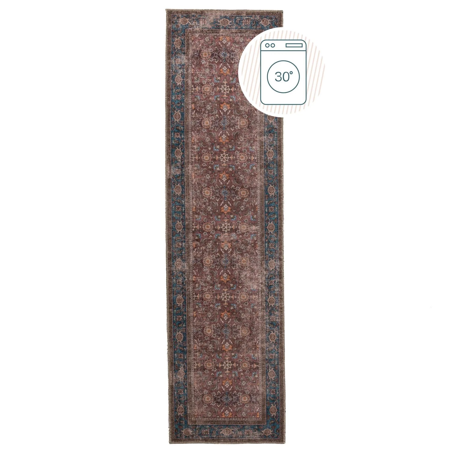 Flair Rugs Vintageteppich Cyra Waschbar 60 cm x 230 cm Rot-Blau