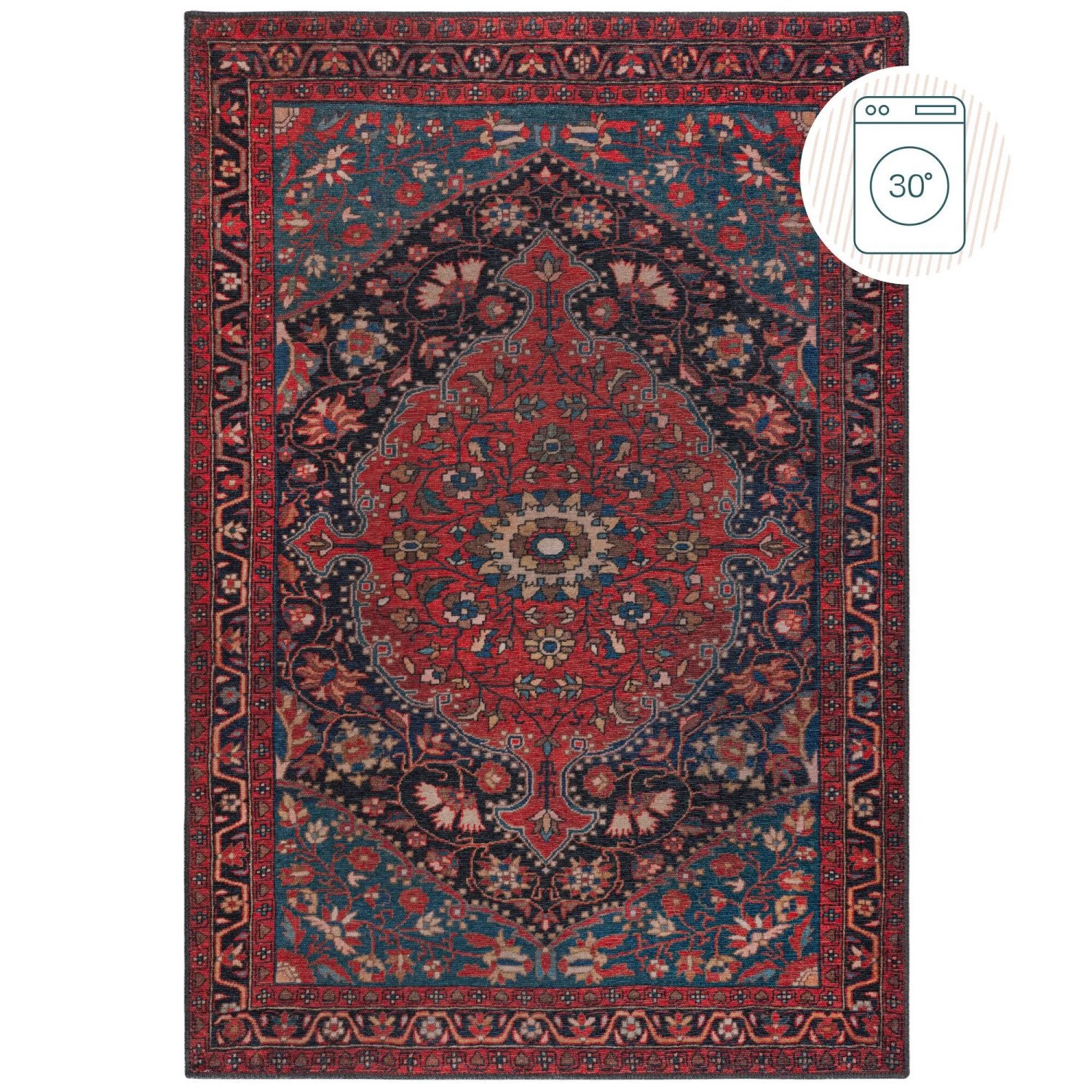 Flair Rugs Vintageteppich Medallion Waschbar 115 cm x 170 cm Rot