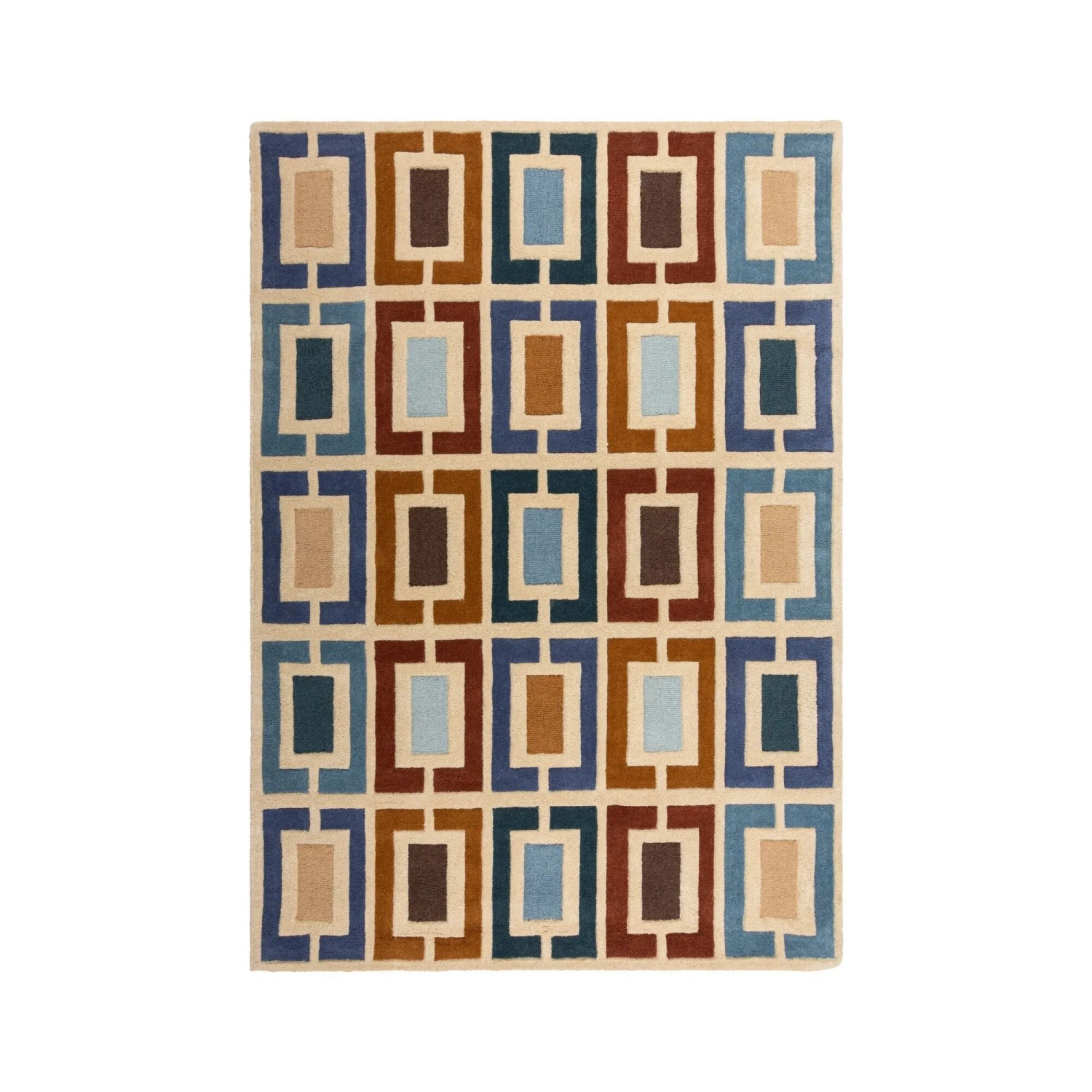 Flair Rugs Wollteppich Retro Blocks 200 cm x 290 cm Blau-Braun