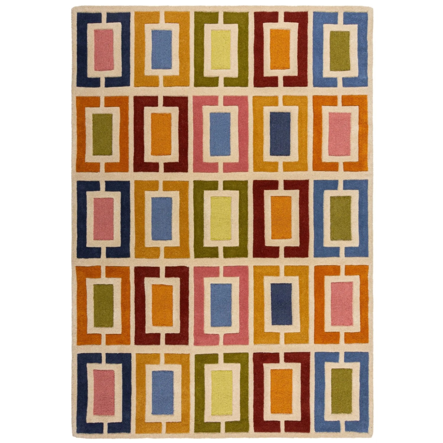 Flair Rugs Wollteppich Retro Blocks 200 cm x 290 cm Mehrfarbig