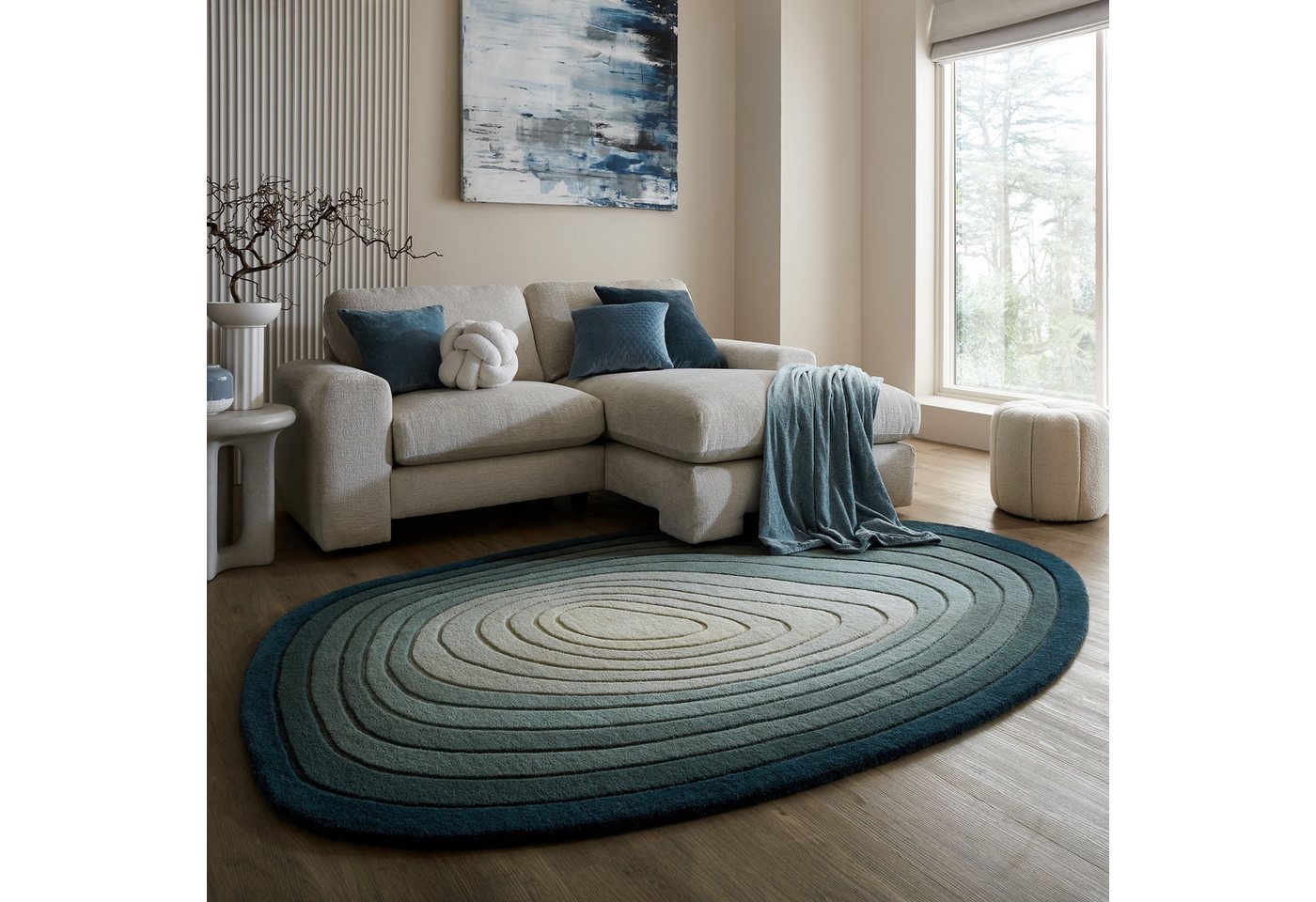 Flair Rugs Wollteppich Puddle Wool 160 cm x 230 cm Blau