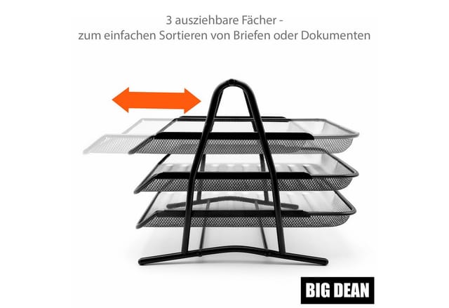BigDean Briefablage Dokumentenablage A4 Ausziehbar Schwarz Metall Ablage