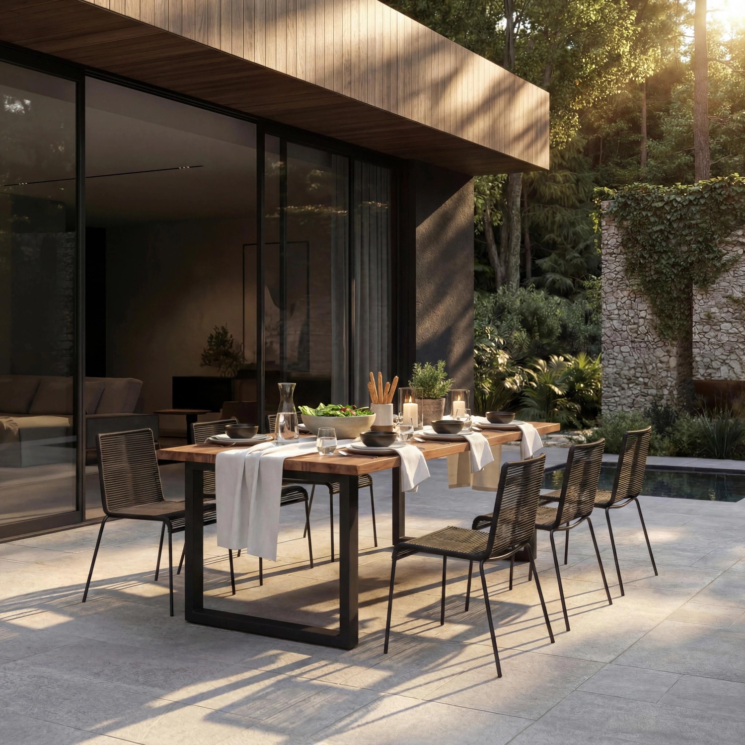 Bessagi Garden Gartenset Suna Schwarz Holz/Textil/Metall + Abdeckung
