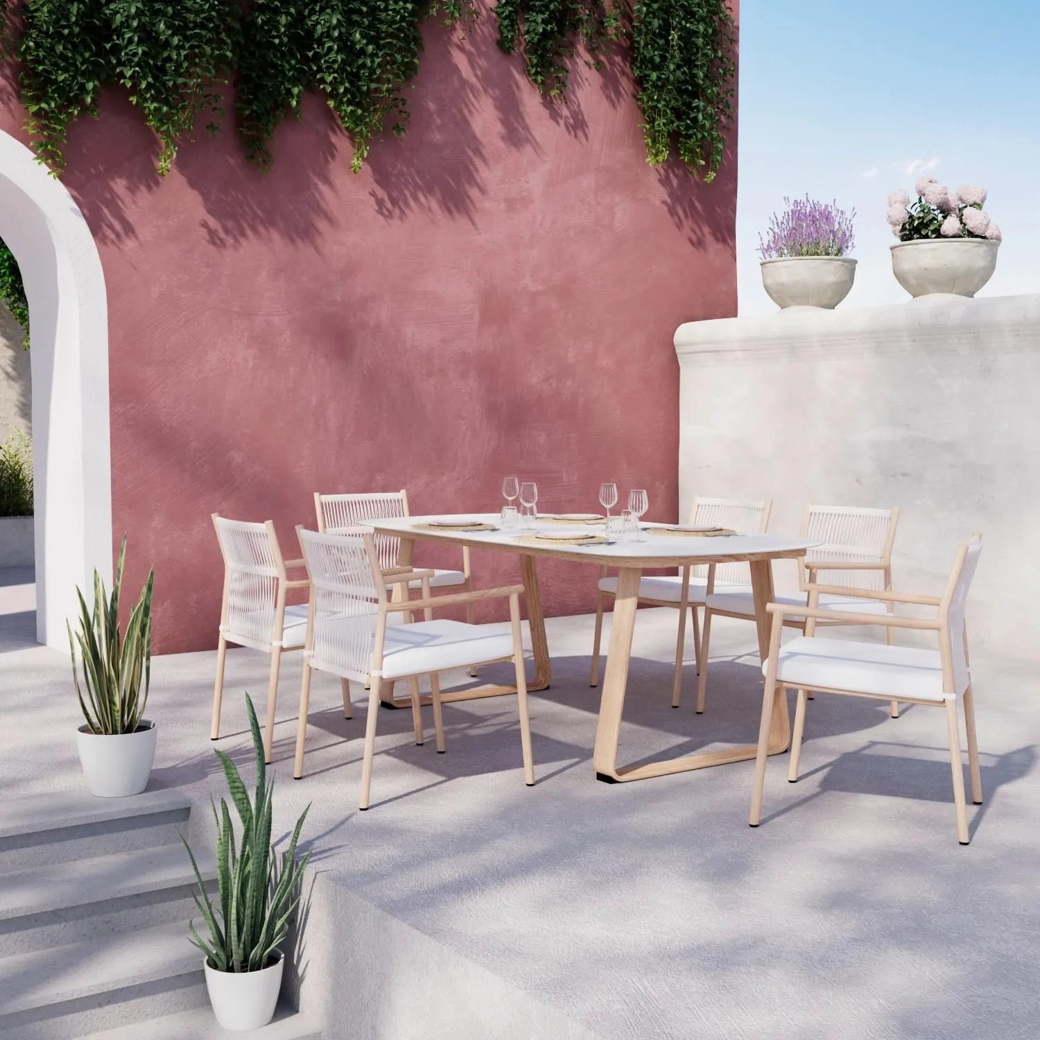 Mömax Gartentischgruppe Enzi Naturfarben/Beige 7-teilig