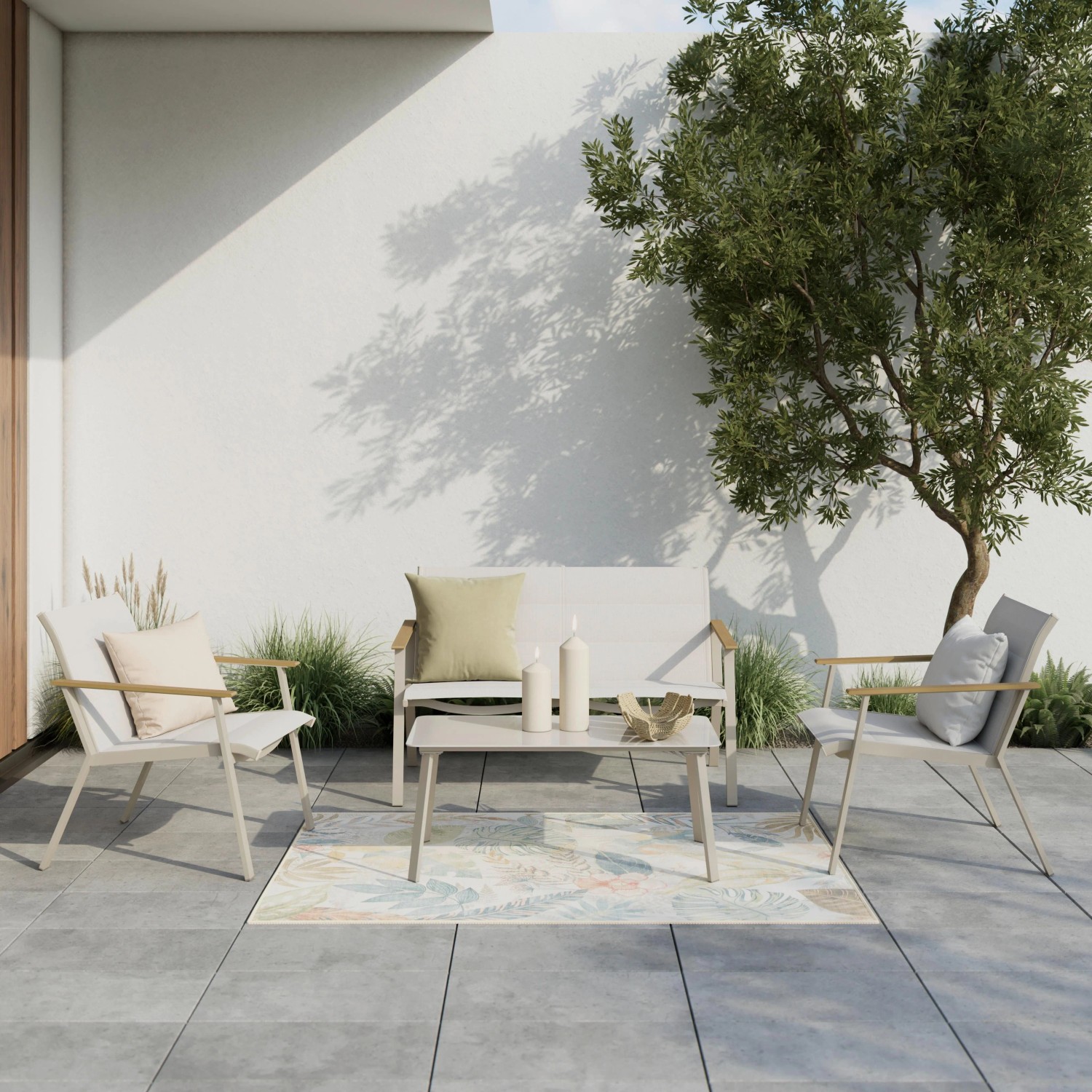 Mömax Gartenset Bianco Beige/Teakfarben 4-teilig
