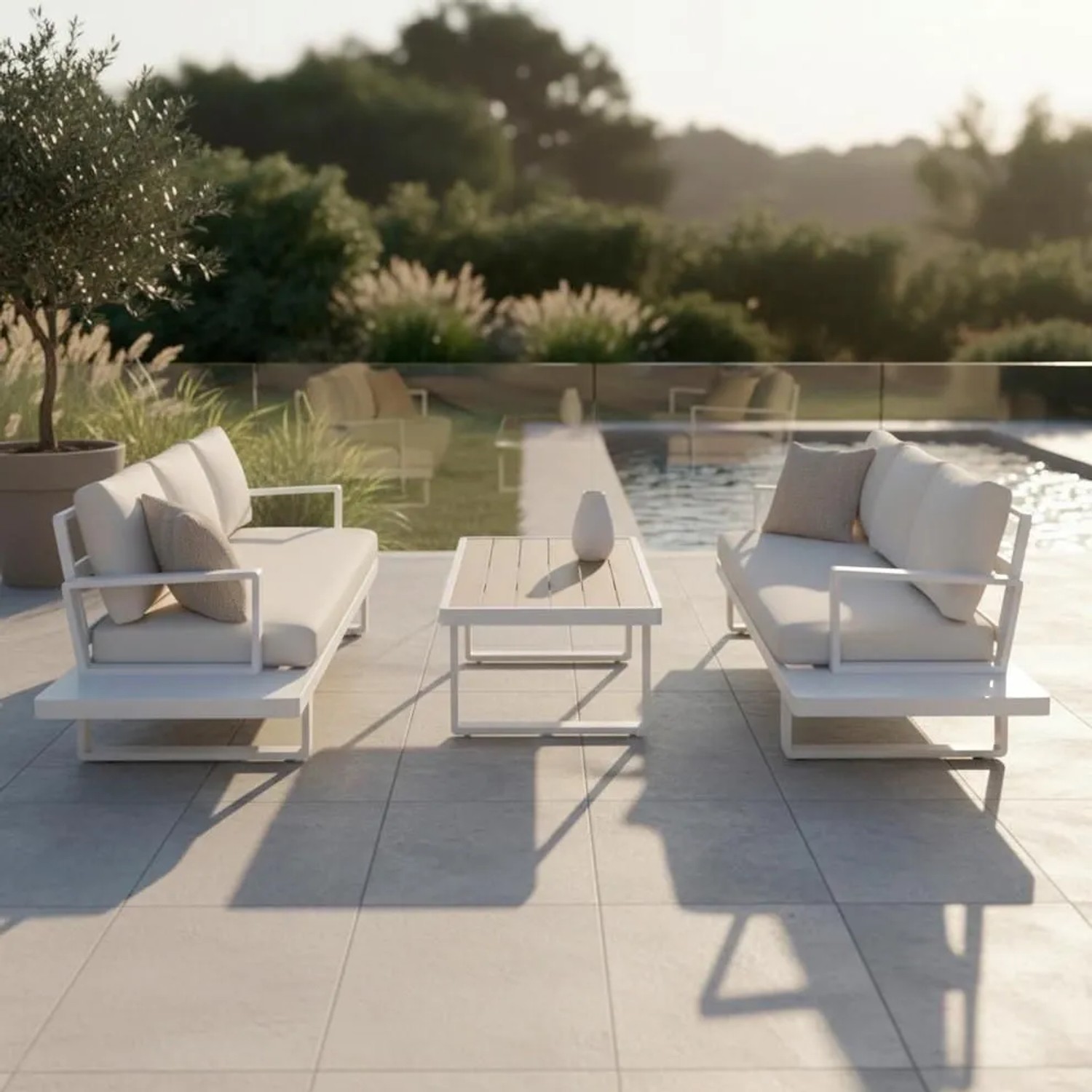 Bessagi Garden Loungegarnitur Tilly Creme Metall/Outdoorstoff +Abdeckung