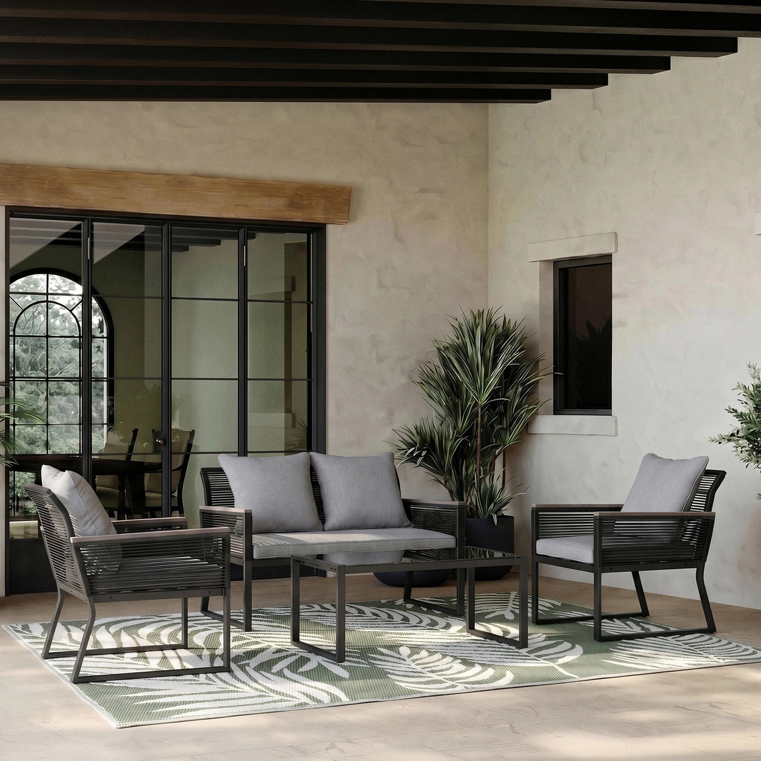 Bessagi Garden Loungegarnitur Paulina Hellgr. Metall/Outdoorstoff +Abdeckung