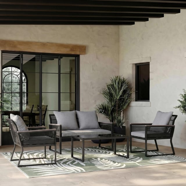 Bessagi Garden Loungegarnitur Paulina Hellgr. Metall/Outdoorstoff +Abdeckung