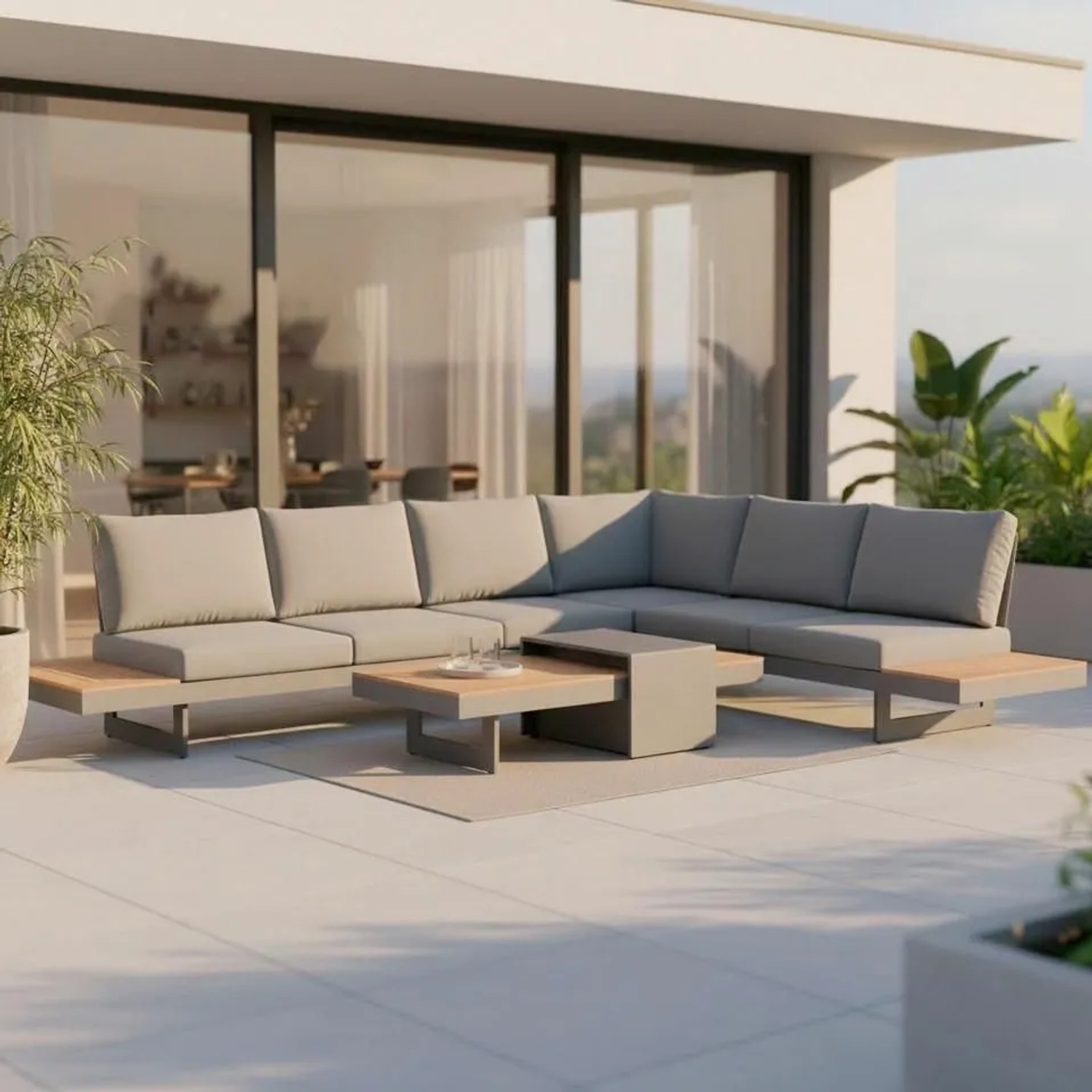 Bessagi Garden Loungegarnitur Sabrina Grau Metall/Outdoorstoff