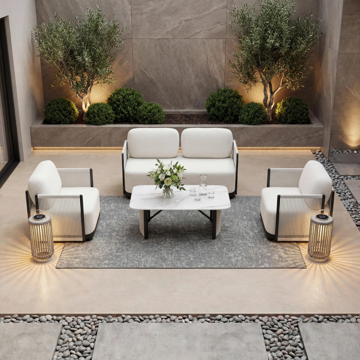 Bessagi Garden Loungegarnitur Coralie Creme Metall/Outdoorstoff +Abdeckung