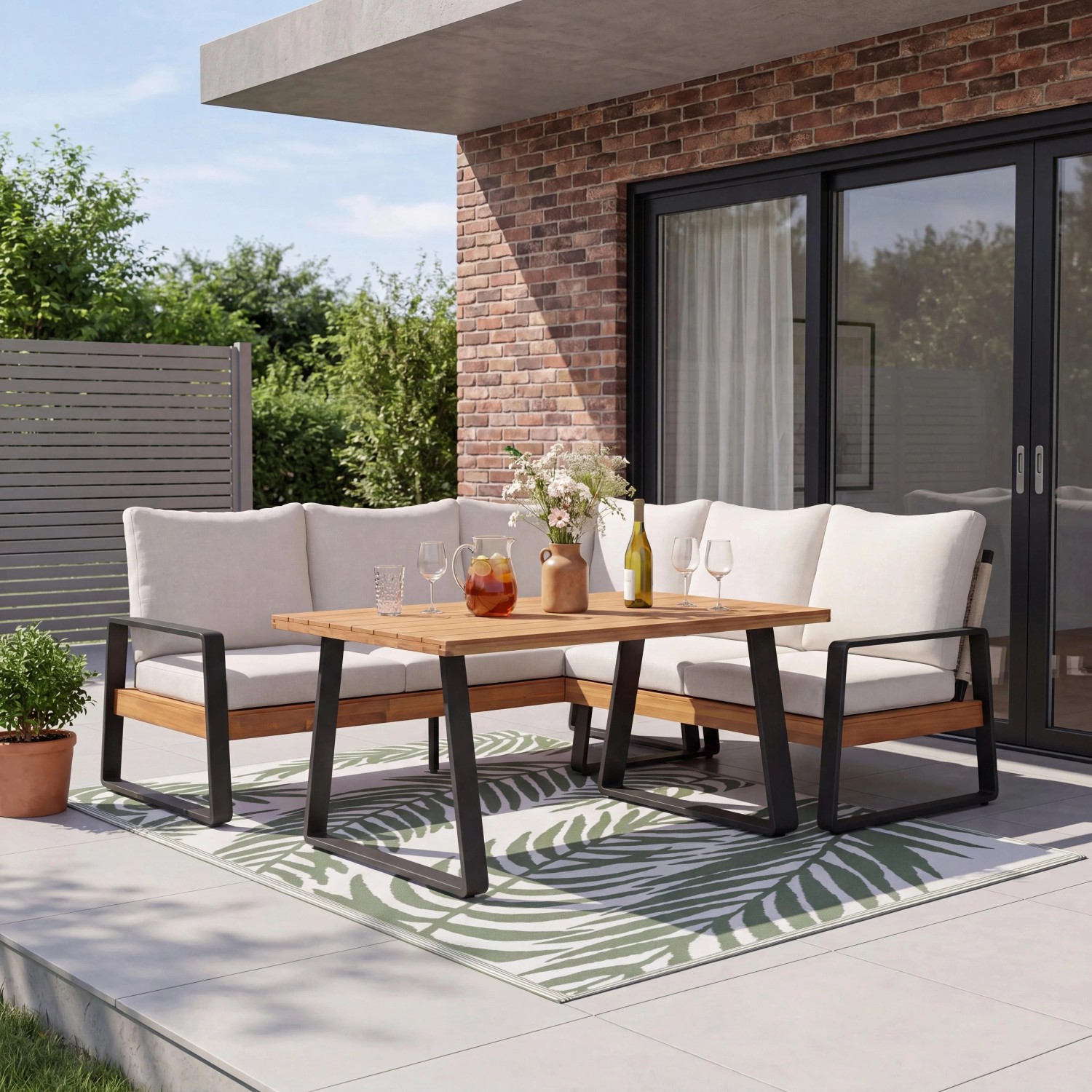 Bessagi Garden Dining-Loungeset Alexa Holz Outdoorstoff/Metall