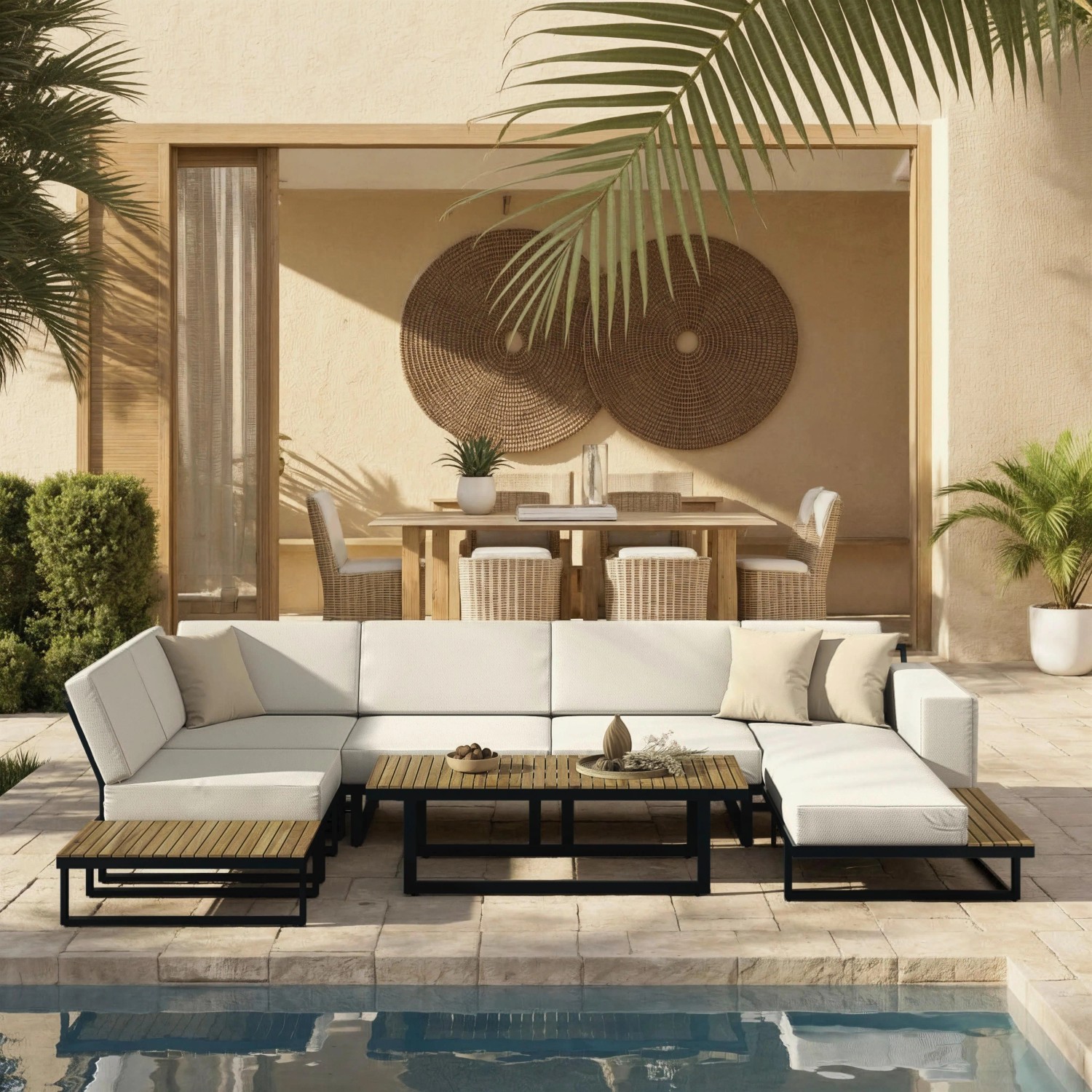 Bessagi Garden Loungegarnitur Marla Creme Holz/Outdoorstoff/Metall