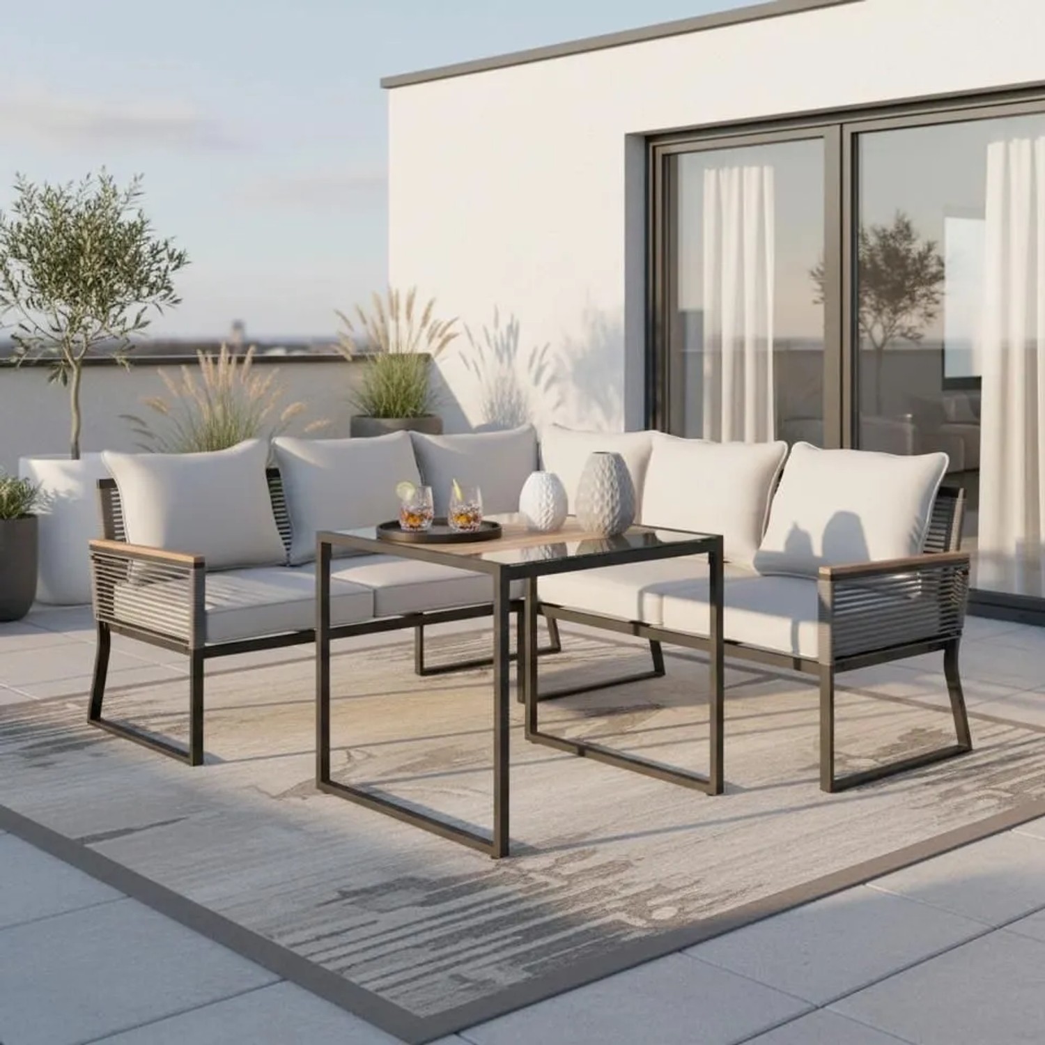 Bessagi Garden Dining-Loungeset Sonora Grau Outdoorstoff/Metall