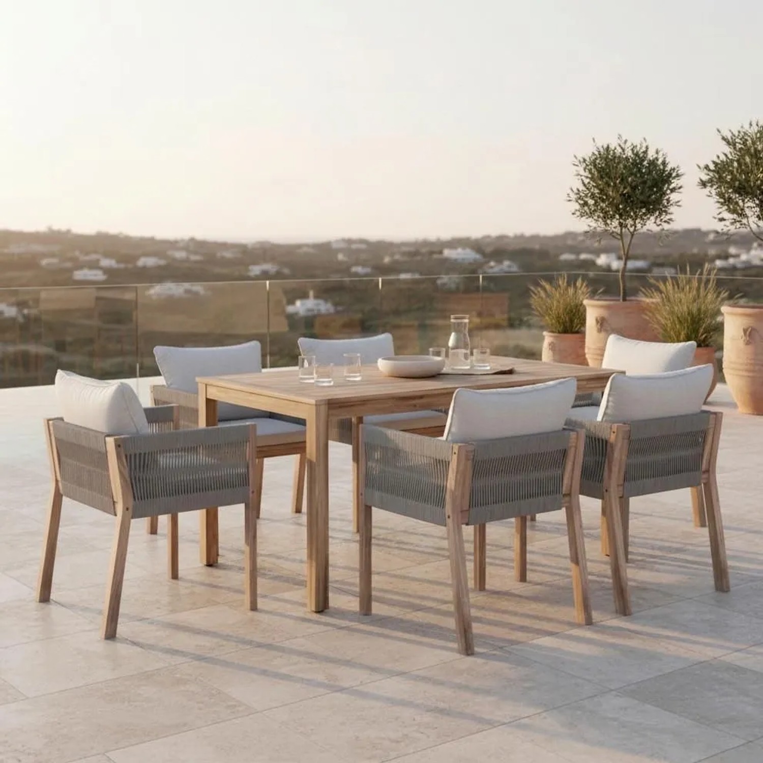 Bessagi Garden Gartenset Aldina Steingrau Holz/Outdoorstoff
