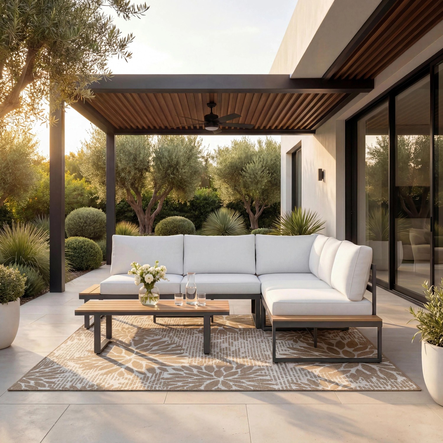 Bessagi Garden LoungegarniturSet Arianna Weiß Metall/Outdoorstoff