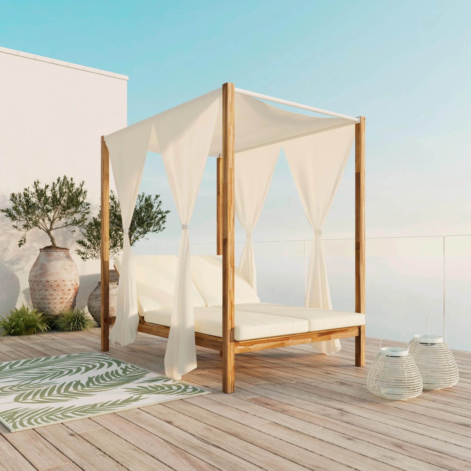 Bessagi Garden Sonneninsel Nicola Creme Holz/Outdoorstoff