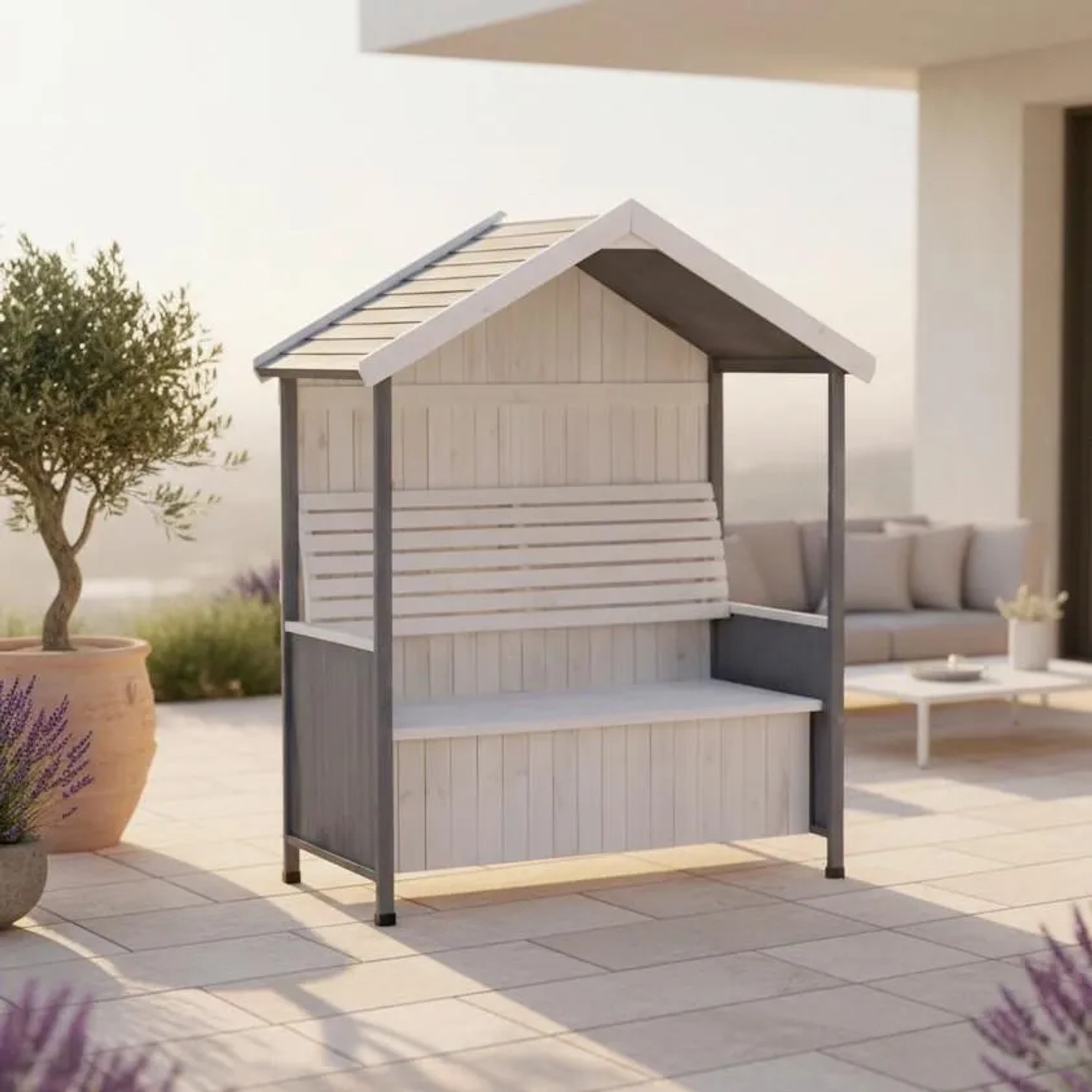 Bessagi Garden Gartenbank Giuliana Grau/Weiß aus Holz