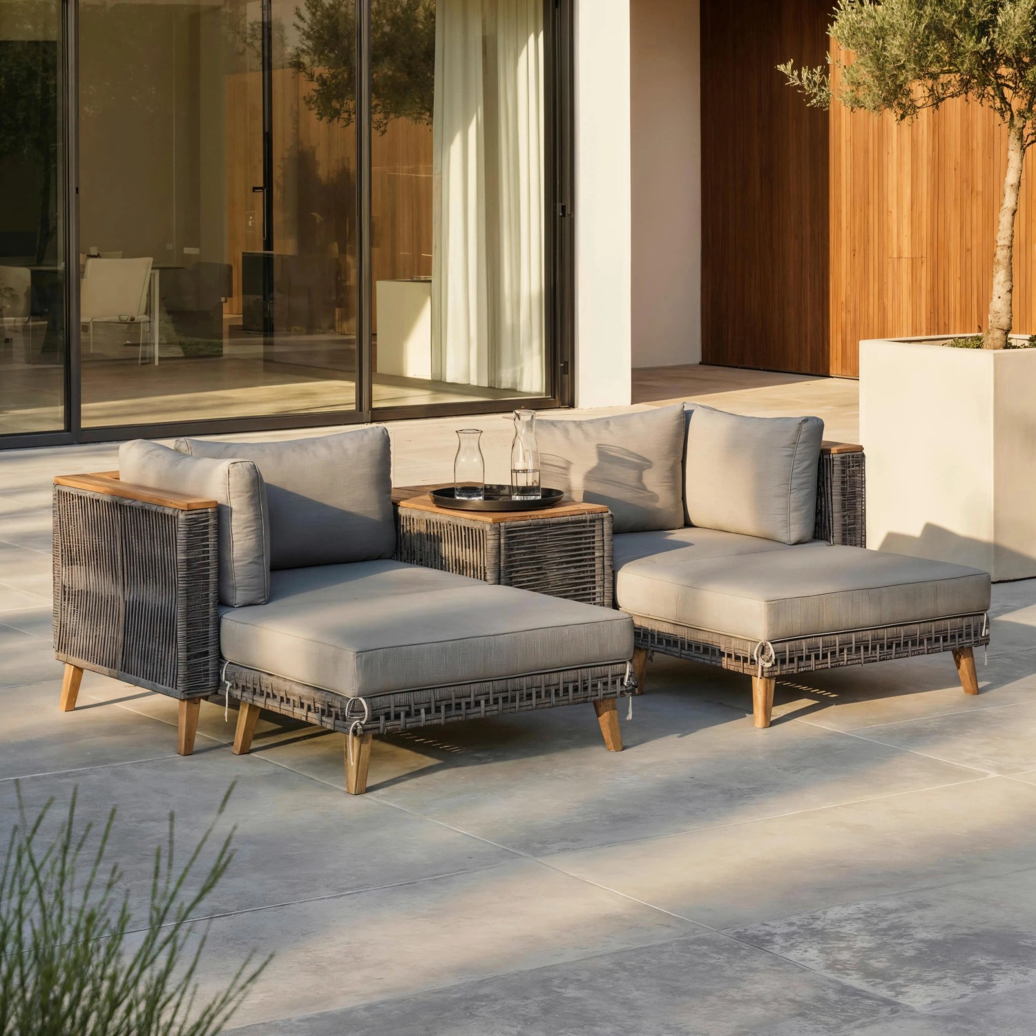 Bessagi Garden Loungegarnitur Marilou Grau Outdoorgewebe/Kunststoff/Holz