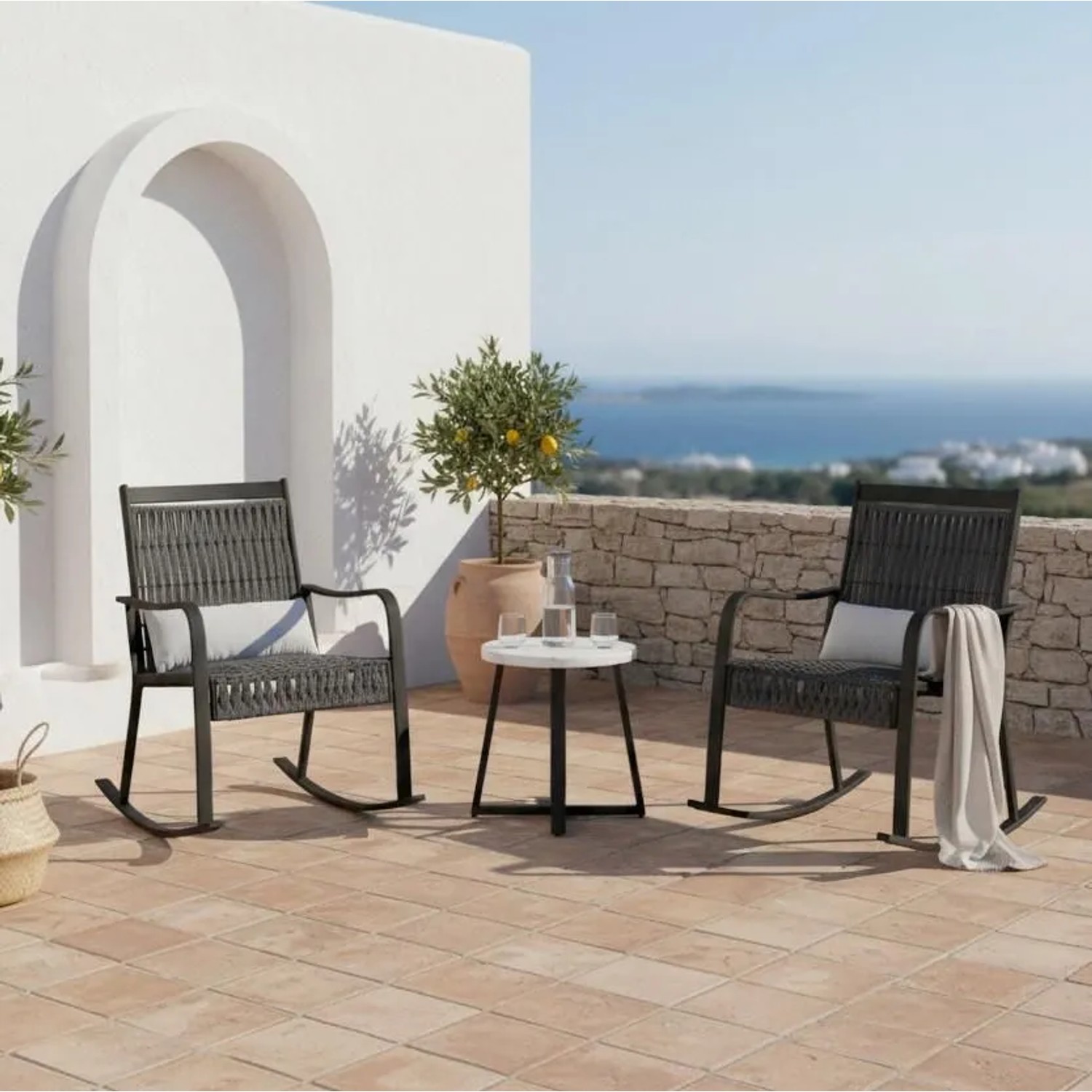 Bessagi Garden Balkonset Mathilda Hellgrau Outdoorstoff/Metall +Abdeckung
