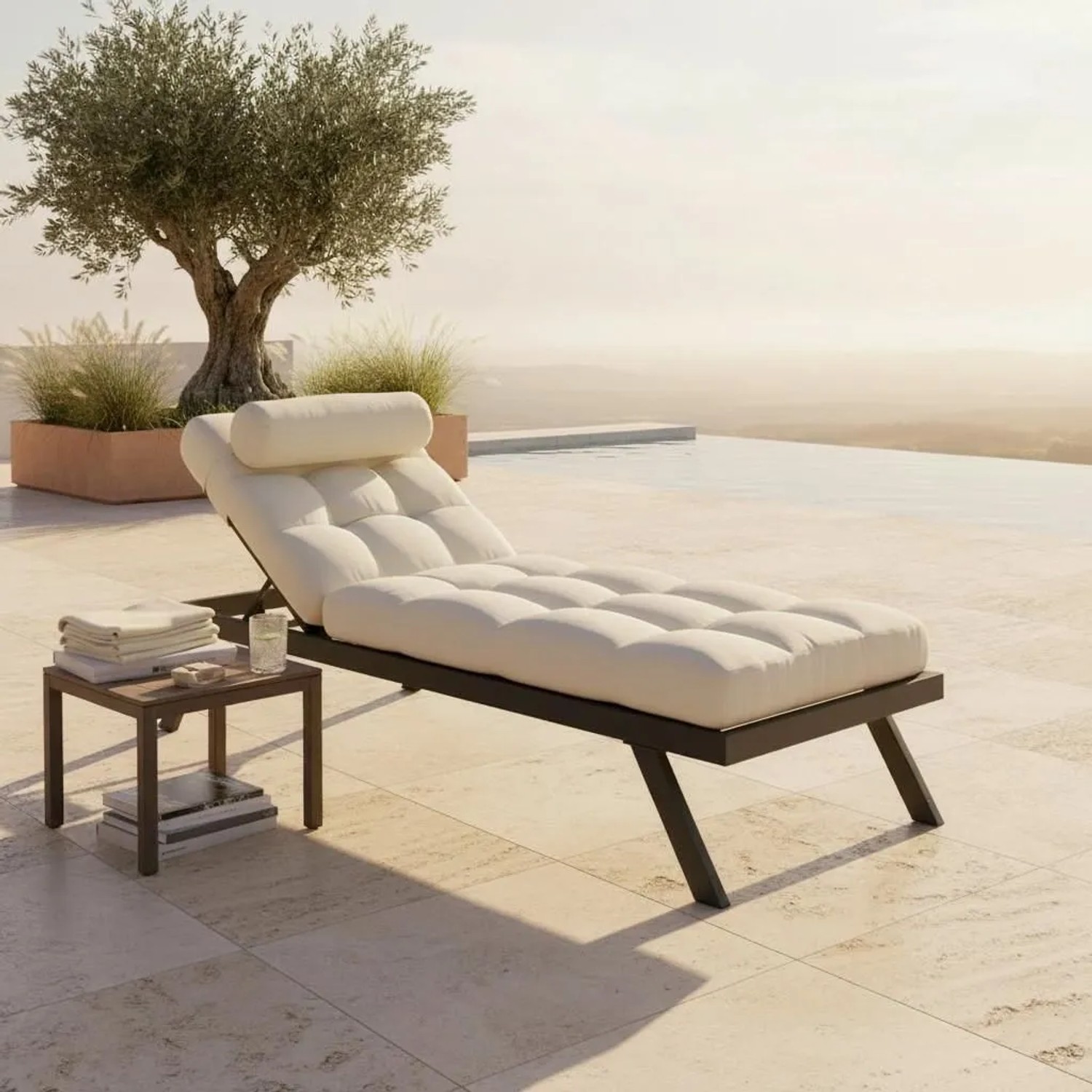 Bessagi Garden Gartenliege Avola Creme Outdoorstoff/Metall +Abdeckung