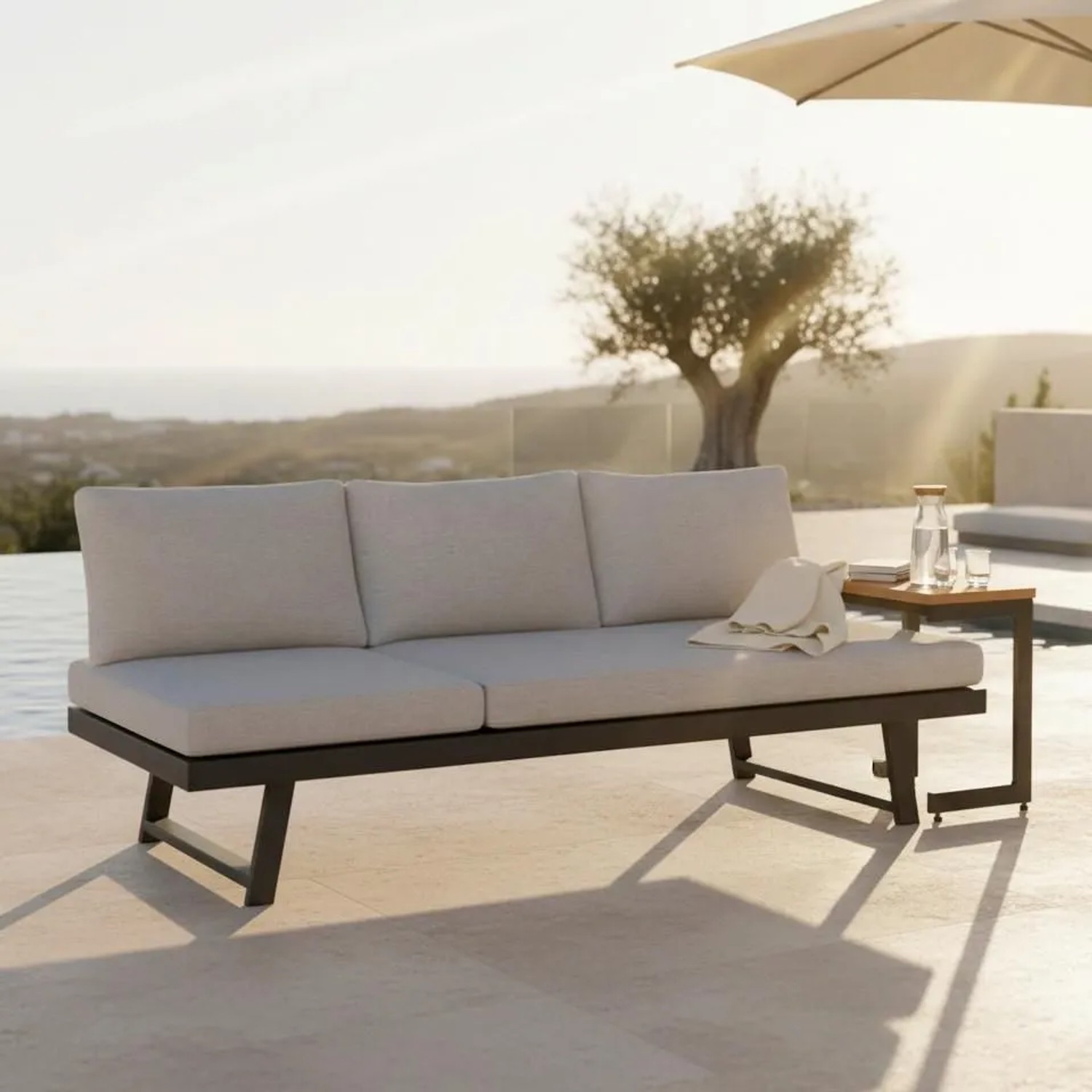 Bessagi Garden Gartenliege Loan Grau Holz Metall/Outdoorstoff +Tisch