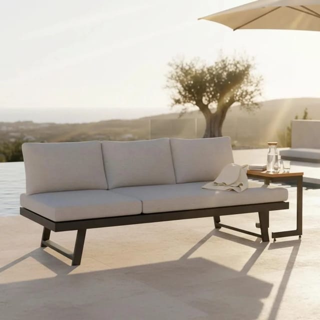 Bessagi Garden Gartenliege Loan Grau Holz Metall/Outdoorstoff +Tisch