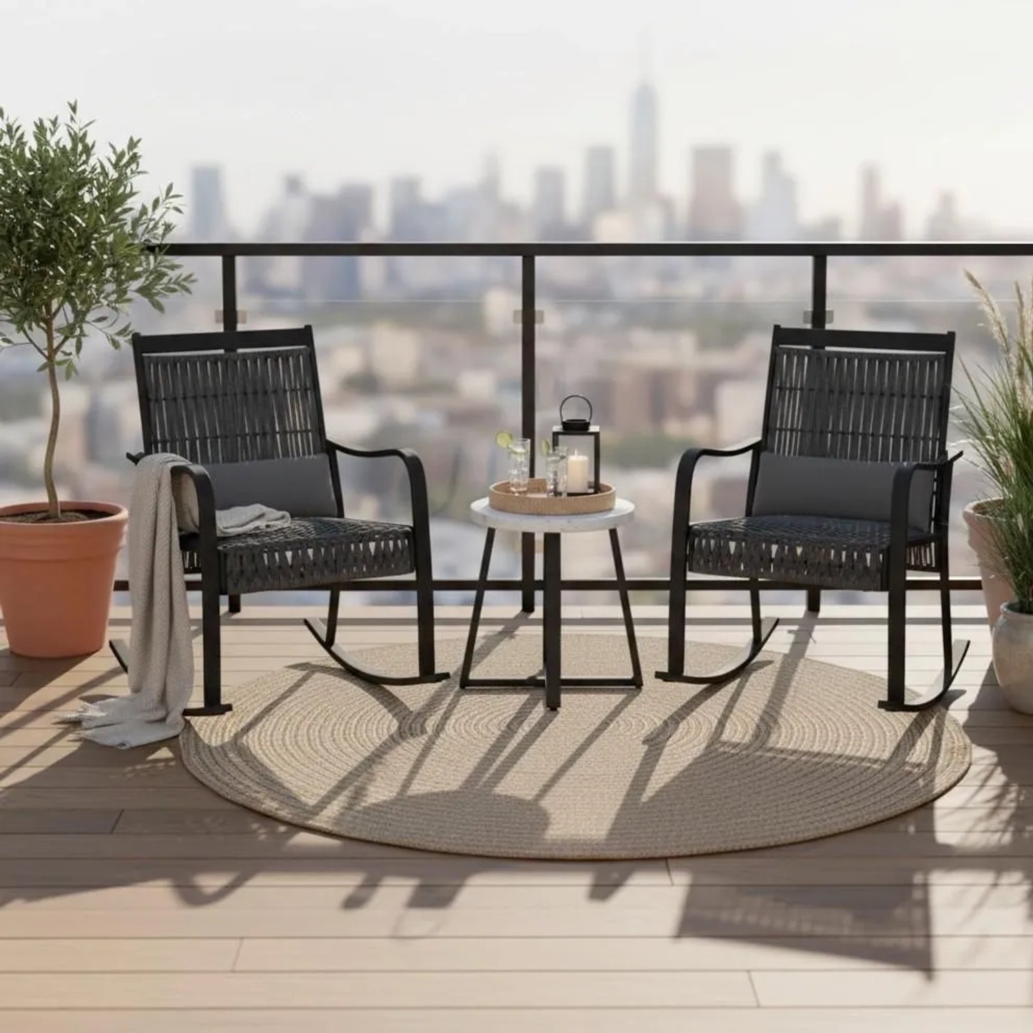 Bessagi Garden Balkonset Mathilda Dunkelgr. Metall/Outdoorstoff +Abdeckung