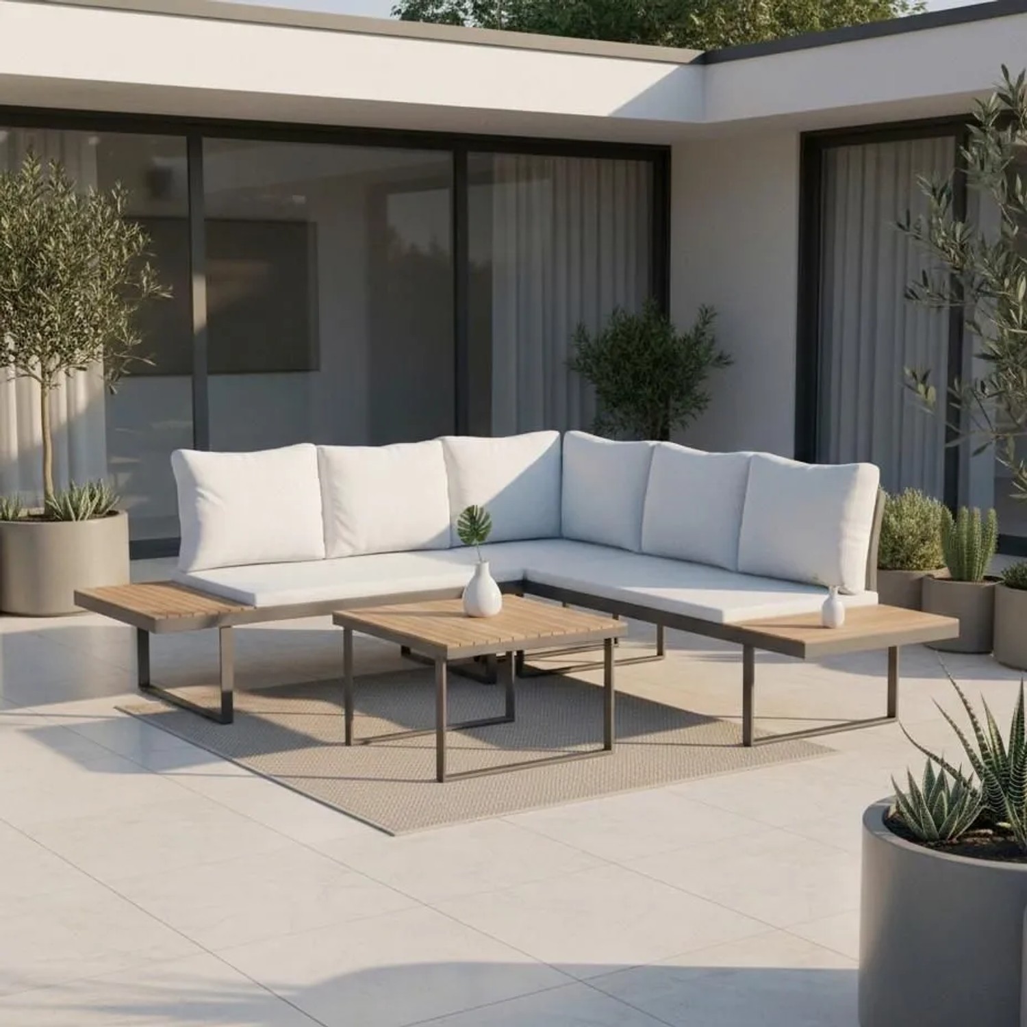 Bessagi Garden Loungegarnitur Elia Hellgrau Outdoorstoff/Metall/Holz