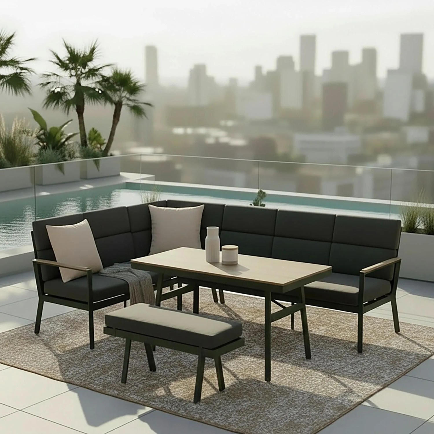 Bessagi Garden Dining-Loungeset Eleonora Dunkelgrau Metall/Outdoorstoff