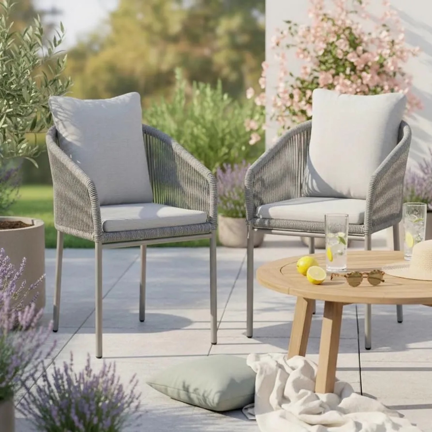 Bessagi Garden Gartensessel-Set 2-er Set Pepe Hellgrau Metall/Textil