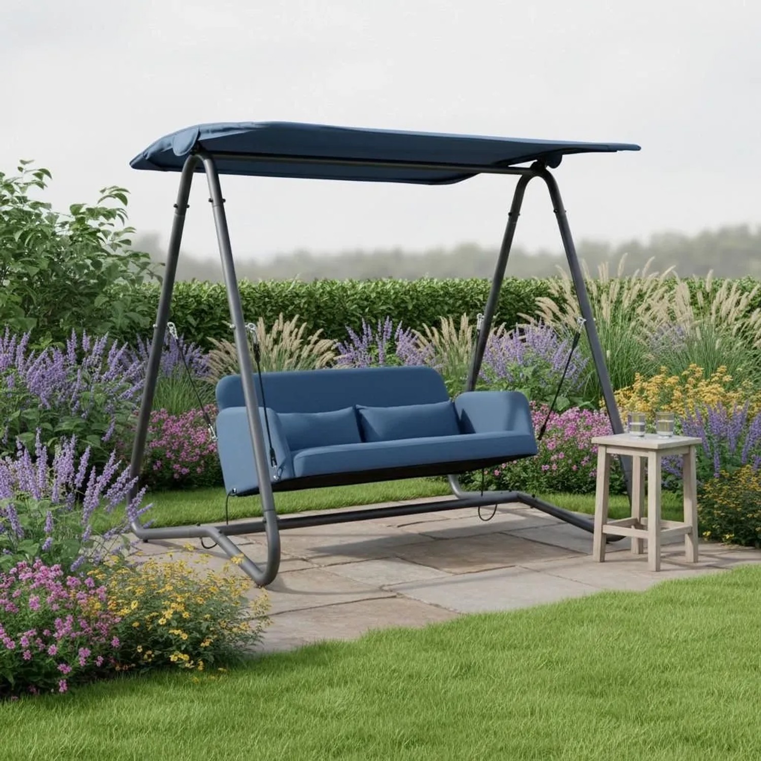 Bessagi Garden Hollywoodschaukel Ilva Blu Blau Outdoorstoff/Metall