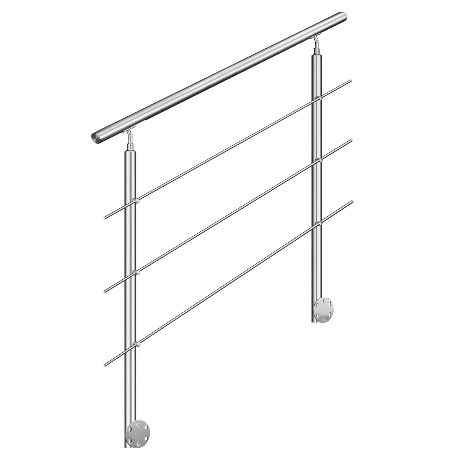 AICA 304 Edelstahl Treppengeländer Set Seitenmontage 150 cm Länge 3 Querstreben
