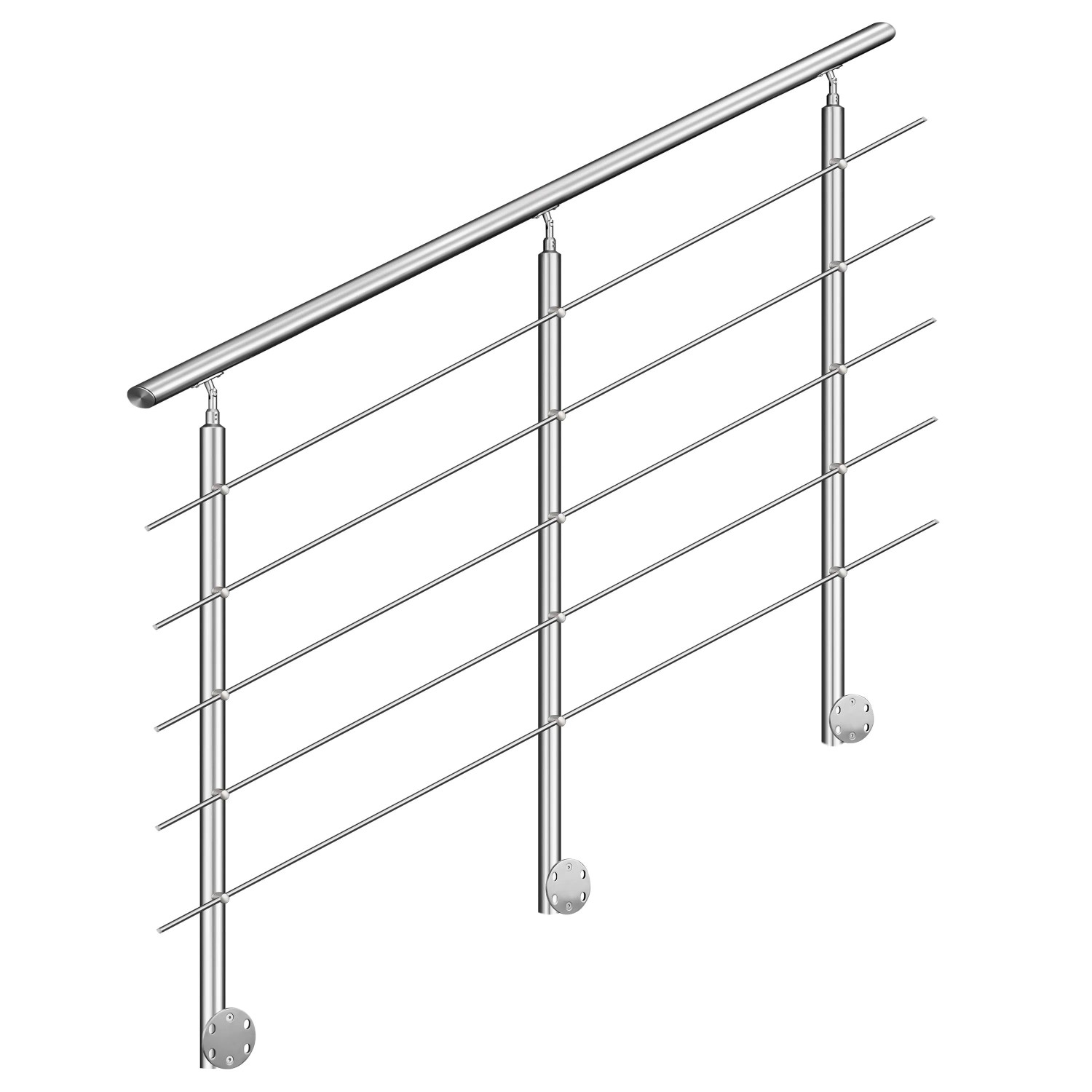 AICA 304 Edelstahl Treppengeländer Set Seitenmontage 240 cm Länge 5 Querstreben