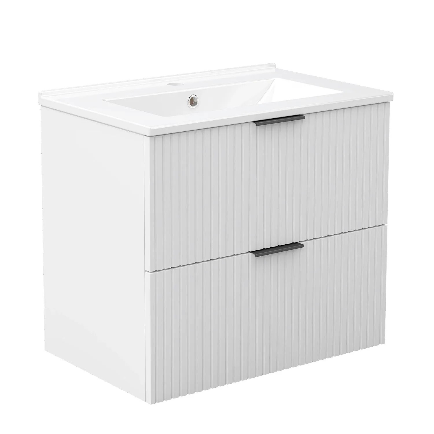 AICA Waschbecken mit Unterschrank 60 cm Morri Badmöbel Set Waschtisch mit Unterschrank Matt Weiß Softclose 2 tlg.