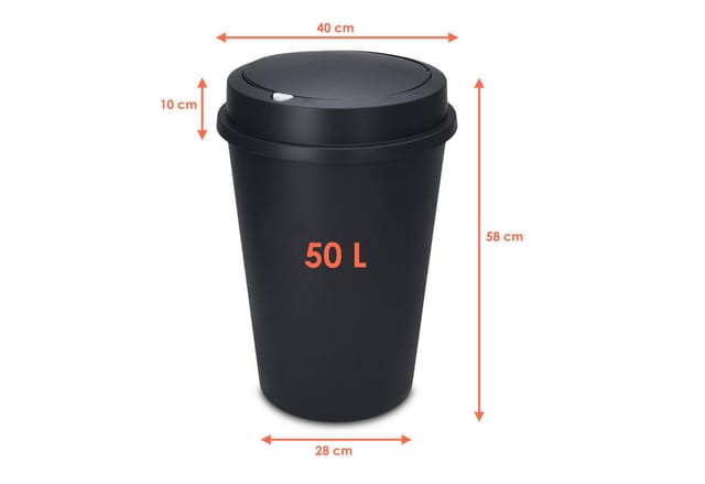 Spetebo - xl Kunststoff Abfalleimer anthrazit mit Push Deckel - 50 l - Runder Mülleimer mit abnehmbaren Deckel - Mülltonne Sammeltonne Abfallsammler