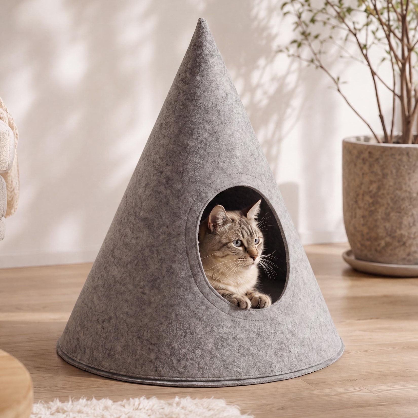 Tierbett MCW-Q62 für Hunde/Katzen, Katzenkörbchen Hundekorb Kegel, Stoff (260g/m²) Filz 60x53x53cm ~ grau