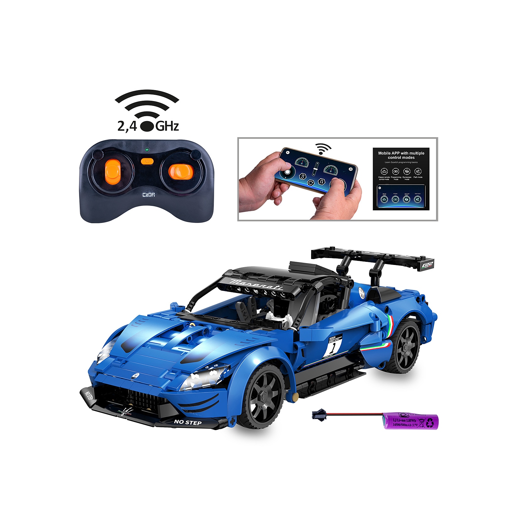 JAMARA-402936 CaDA Maserati GT2 1:14 blau 2,4GHz Bricks