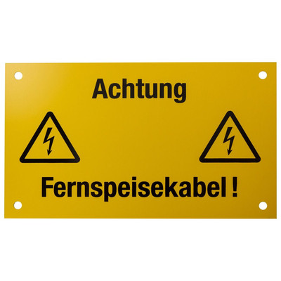 Hinweisschild "Achtung Fernspeisekabel" gelb/schwarz, 200 x 120 mm