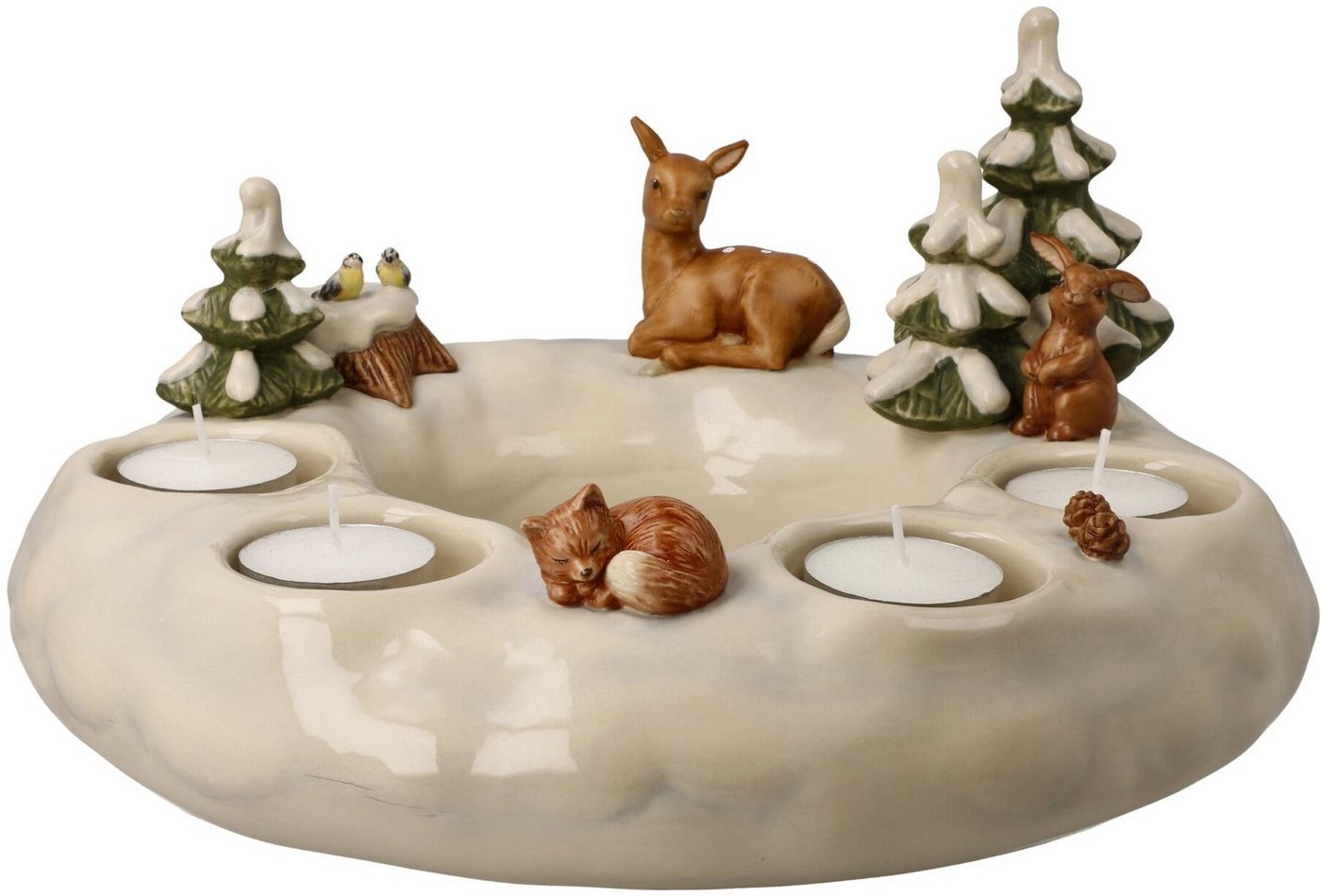 Goebel Adventsleuchter Winterwald, Weihnachtsdeko, Adventskranz, Steingut