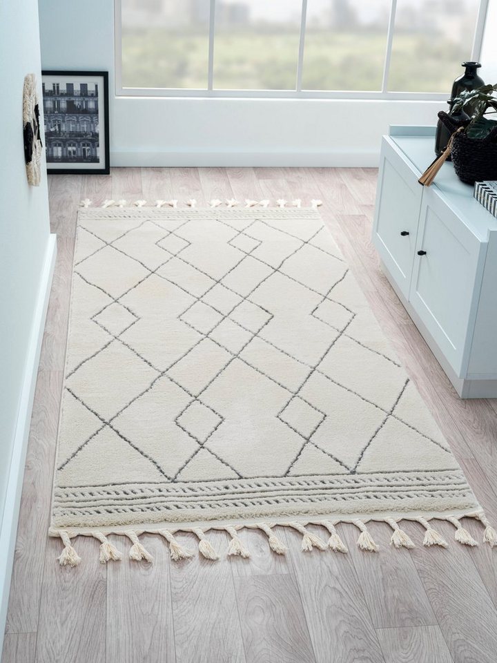 Myflair Möbel & Accessoires Hochflor-Teppich Moroccan Design, LAGERRÄUMUNG, rechteckig, Höhe: 24 mm, modern, marokkanisches Design, Rauten Muster, weich, mit Fransen Bild 5
