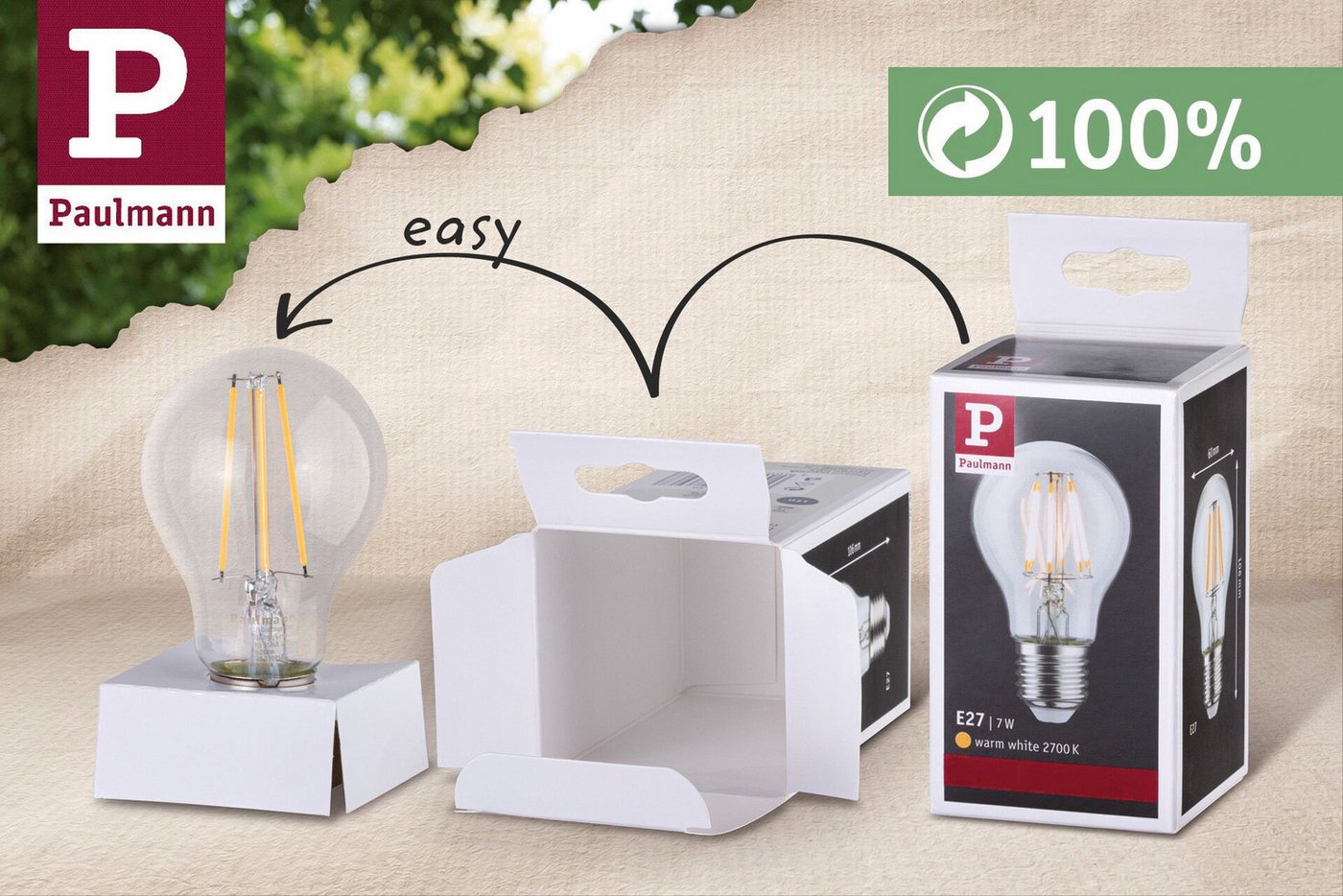 Paulmann LED-Leuchtmittel Eco-Line Filament 230V LED Birne E27 470lm 2,5W 3000K dimmbar Matt, E27, 1 St., Warmweiß Bild 3