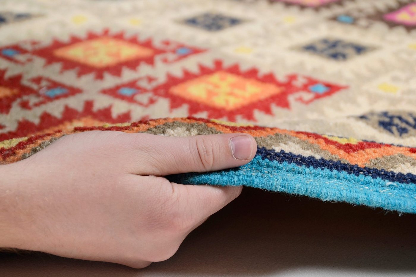 THEKO Wollteppich Kelim Royal 2, Handwebteppich, rechteckig, Höhe: 5 mm, Flachgewebe, reine Wolle, handgewebt, mit Fransen, Wohnzimmer