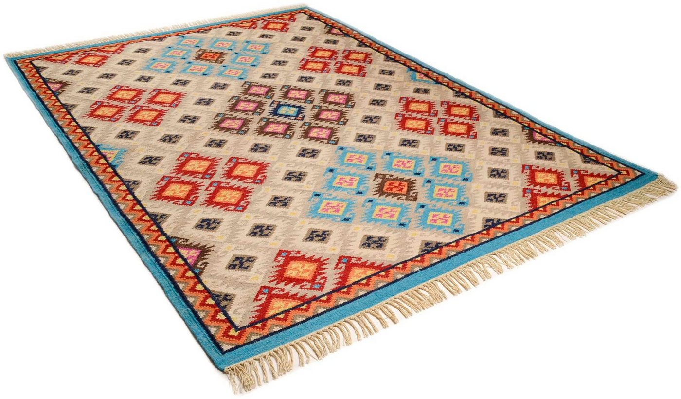 THEKO Wollteppich Kelim Royal 2, Handwebteppich, rechteckig, Höhe: 5 mm, Flachgewebe, reine Wolle, handgewebt, mit Fransen, Wohnzimmer Bild 2