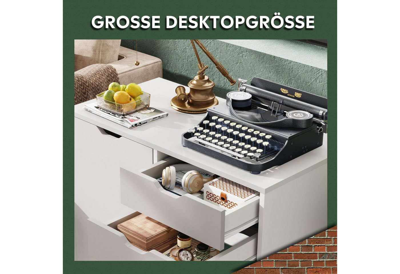 DEVAISE Rollcontainer Mobiler Aktenschrank mit 5 Schubladen & Tür, (78x40x65cm), abschließbar, Druckerständer, für Homeoffice, Büro