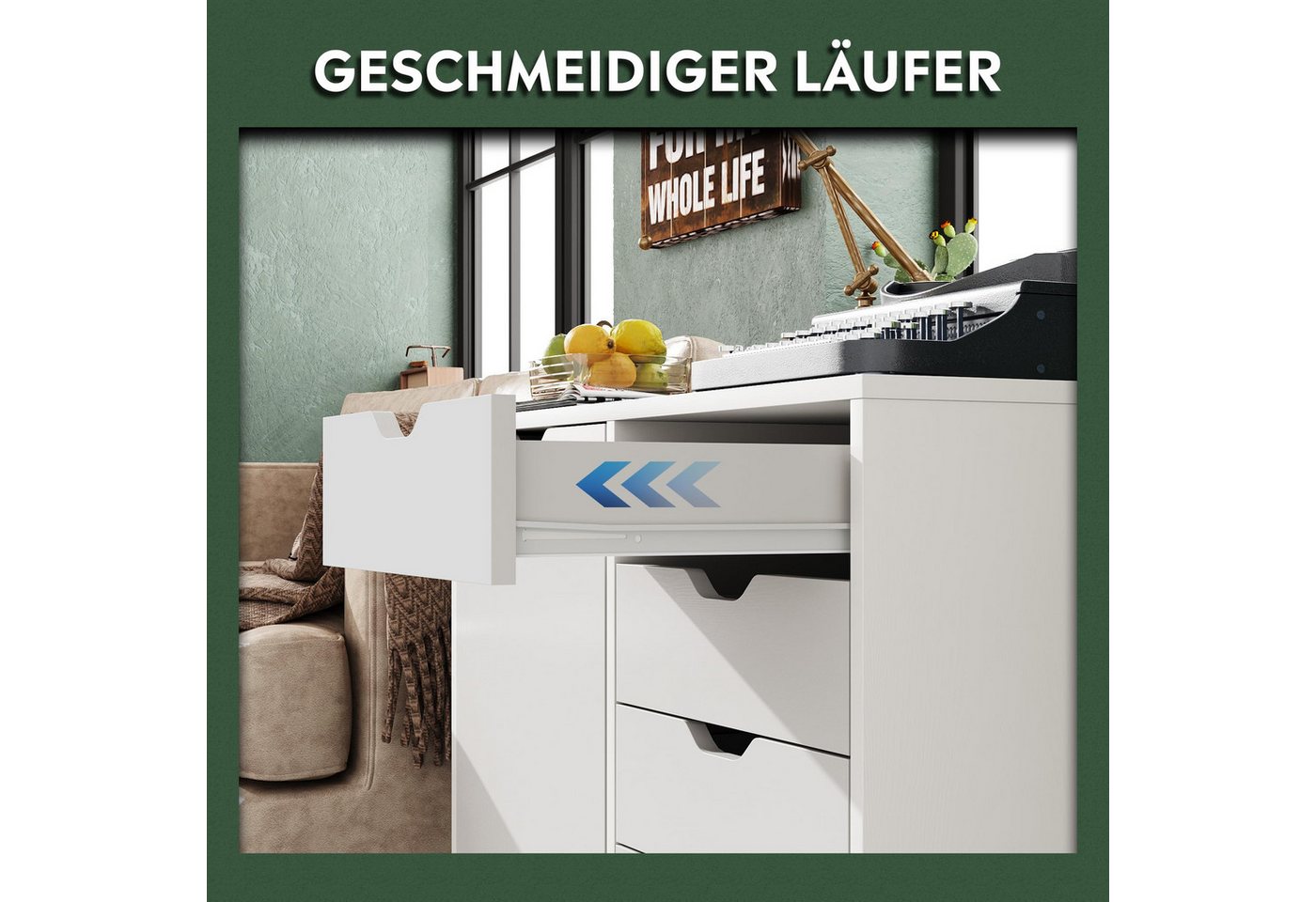 DEVAISE Rollcontainer Mobiler Aktenschrank mit 5 Schubladen & Tür, (78x40x65cm), abschließbar, Druckerständer, für Homeoffice, Büro Bild 2