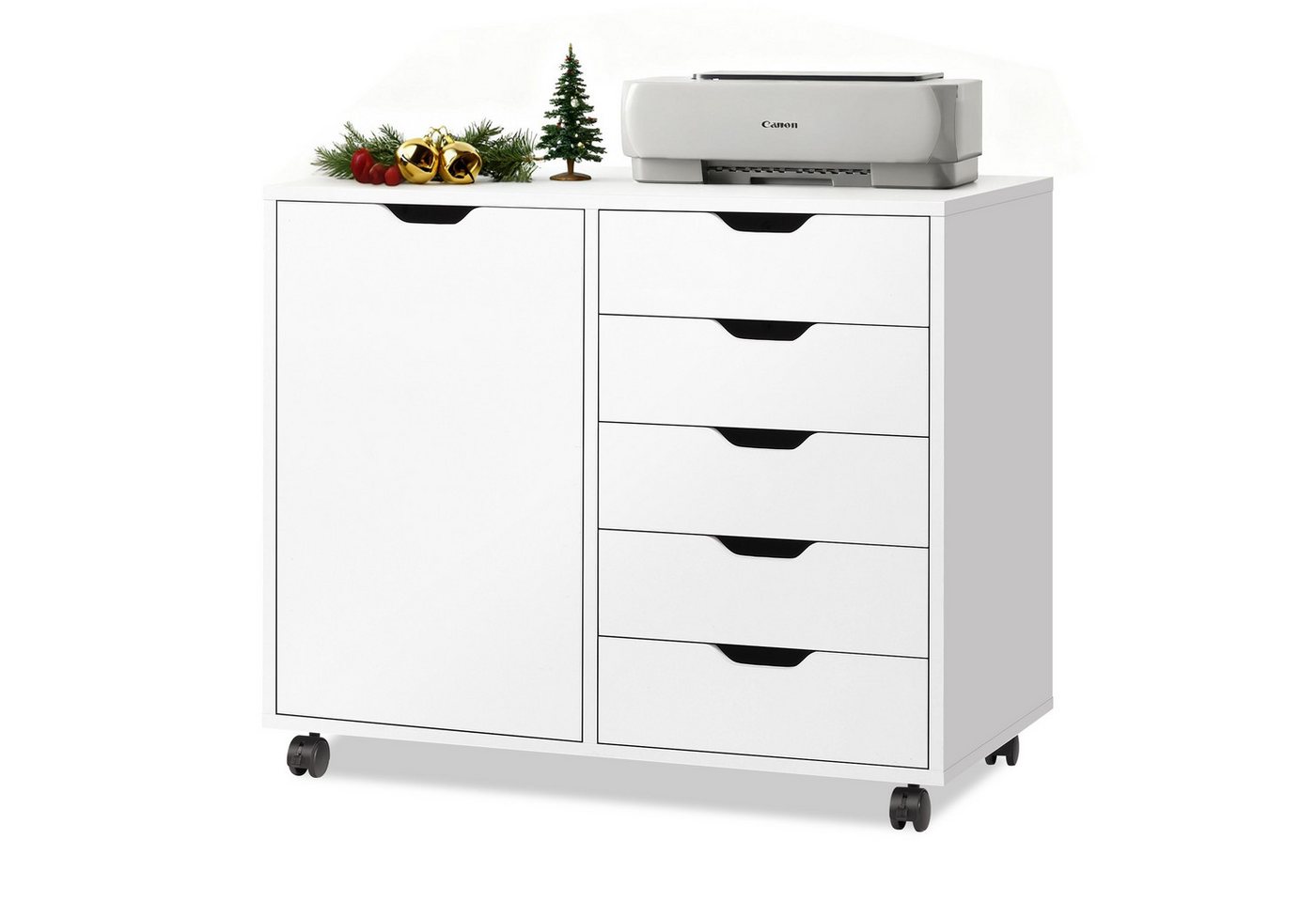 DEVAISE Rollcontainer Mobiler Aktenschrank mit 5 Schubladen & Tür, (78x40x65cm), abschließbar, Druckerständer, für Homeoffice, Büro Bild 4